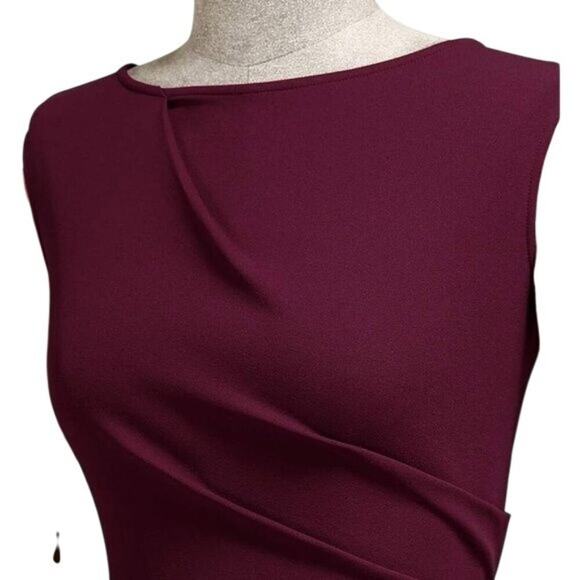 Miusol Women’s Retro Ruffle Slim Work Pencil Dress Burgundy Red Size Small Midi - Picture 8 of 16